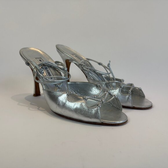 Manolo Blahnik Silver Strappy Sandals, Size 39.5 EU - Picture 3 of 16